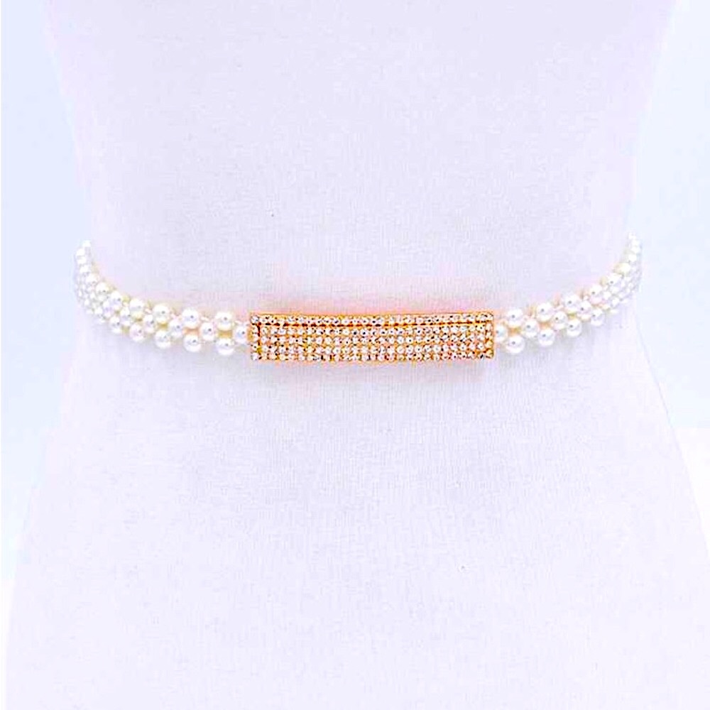 Elegant Rhinestone & Pearl Adjustable Waist Belt